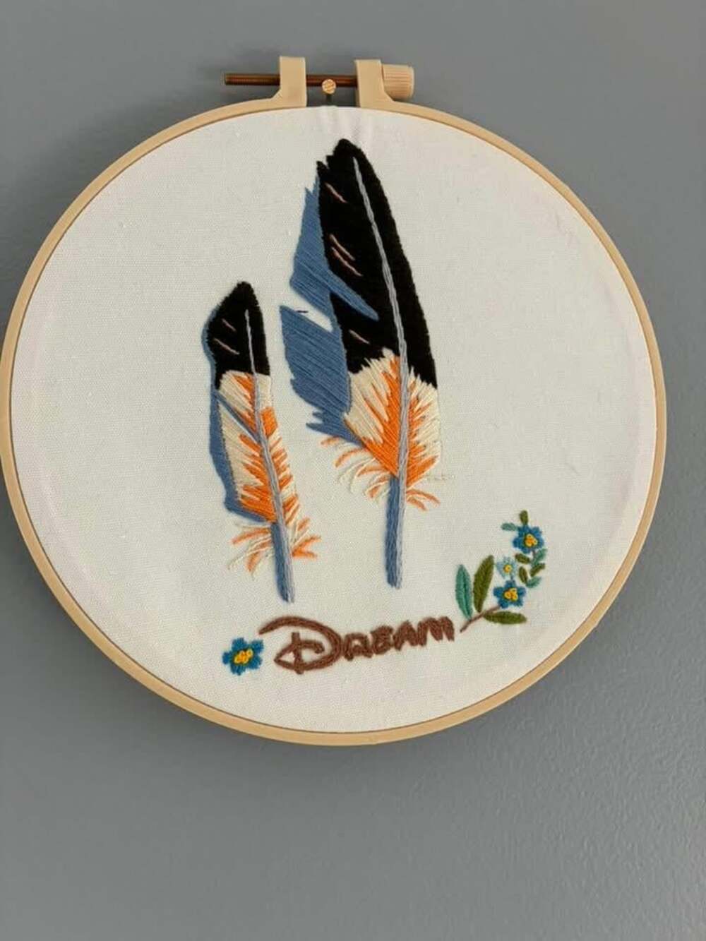 Dream Feather Embroidery Hoop | Boho Wall Décor | Handmade Inspirational Fibre A